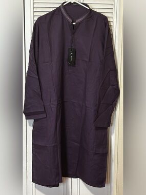 Pakistani Deep Plum Long Sleeve Tunic Kurta for Men in M size by Junaid Jamshed